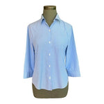 Amina Rubinacci Womens Blue Stripe Button Front Shirt 8 Cotton Cropped Sleeve VG