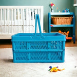 Blue Plastic Foldable Storage Basket 15"x10"x8" Organizer Bin Bathroom Toys G+