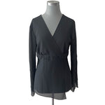 COLDWATER CREEK Womens Blouse L Black Chiffon V Neck Embellished Long Sleeve EXC