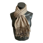 Grey Pashmina Scarf with Fringe 72"x27" Shawl Wrap Neck Warmer VG