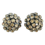 Vintage Disco Ball Rhinestone Clip On Earrings 1" Silver Tone Sparkle Beads VG