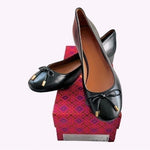 TORY BURCH Brooke Bow 25MM Black Nappa Leather Ballet Heels Size 5.5