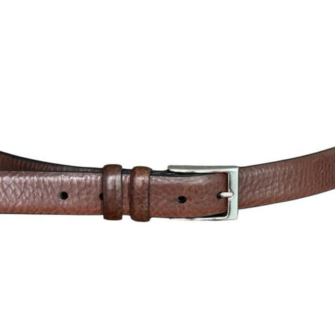 LANDS' END Brown Genuine Leather Silver Solid Brass Square Buckle Dress Belt 46