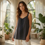 S-Twelve Black Lace Trim Cami Blouse Sleeveless Swing USA Made Sz Chico Womens M