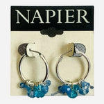 NAPIER Blue Crystal Hoop Earrings Silver Tone 1" Women's Costume Jewelry NWT