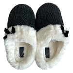 RACHEL Rachel Roy Black White Chenille Knit Fur Bow Slip-On Memory Foam Slippers