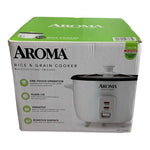 Aroma 6-Cup White Non-Stick Rice & Grain Cooker 1.5QT NIB Open Box