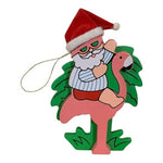 Rare Santa Claus on Pink Flamingo Wooden Christmas Tree Ornament Collectible