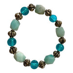 Natural Turquoise Stone Beaded Elastic Bracelet Silver Tone One Size Gift Ready