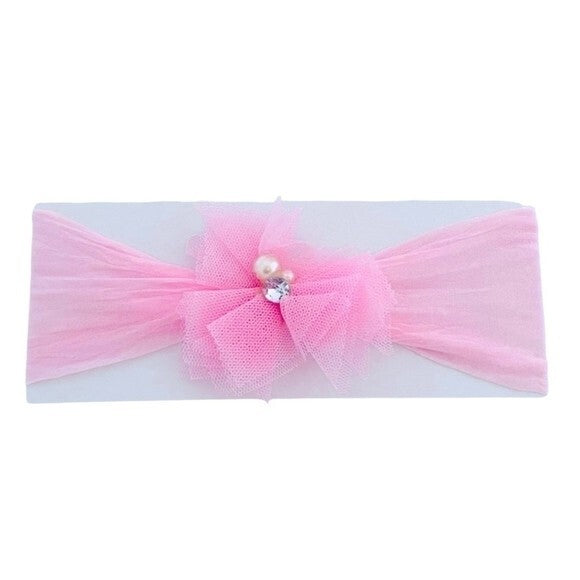 Pink Ruffle Flower Baby Girl Headband Handmade Seamless Soft Infant Hair Accesso
