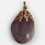 Natural Purple Amethyst Tumbled Stone Pendant Gold Tone Cap Jewelry
