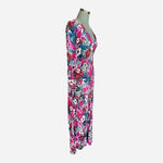 Zara Women's Pink Blue White Floral V-Neck Maxi Dress M Knot Sleeve Viscose VG