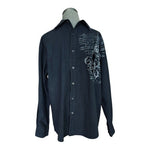 Eighty Eight Men's Black Velvet Wings Button Down Dress Shirt M Long Sleeve VG