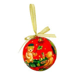 Vintage Jolly Paper Mache Christmas Ornament 3" Ball Red Gold Gloss Handmade VG