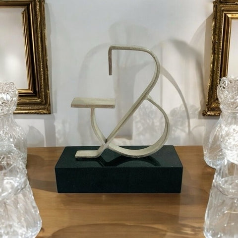 Ampersand Iron Sculpture Black Granite Base Silver Decorative Figurine 10" VG
