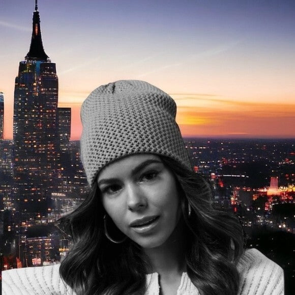 VICI Cloud Beanie Women's Grey Knit Hat 11" Double-Layered Acrylic NWOT