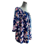 Bailey & Chloe Blue Floral Paisley Bell Sleeve Blouse Women M Rayon Tassel NWOT