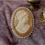 Vintage French Carnelian Cameo Brooch Pin Gold Pearl Accent Women's Jewelry EXC