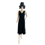 Vintage Jones NY Black V-Neck Ruffle Beaded Midi Ball Gown Dress Size 10 NWT