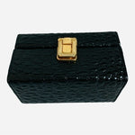 Black Croco Embossed Leatherette Jewelry Box Travel Trinket Keepsake Very Good