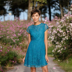 Jessica Simpson Women's Turquoise Lace Cocktail Dress 8 V-Back Fit Flare NWT