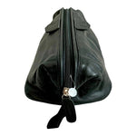 DOPP Black Satin Cowhide Leather Travel Bag Toiletries Case Mens Excellent