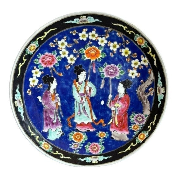 Antique Japanese Porcelain Plate 12.25" Hand Painted Ceramic Serving Platter