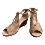 Journee Collection Kedzie Gold Tan Faux Suede Wedge Sandals Women’s Size 7 NWOB