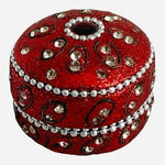 Handmade Rhinestone Beaded Travel Tea Light Candle Holder Tin Box 1.75 Red New