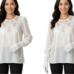 Vintage Montare San Marino Crochet Lace Blouse M Petite White Floral NWT Japan