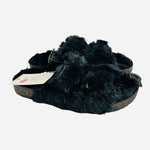 NWT Women’s Fluffy Fur Buckle Slides Black Soft Comfy Slippers Size 6