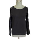 DKNY Women's Black Lace Trim Long Sleeve Sweater M Wool Blend Crew Neck VG