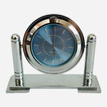 IBM Chrome Swivel Desk Clock 4" Blue Dial Quartz Stainless Steel Vintage
