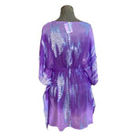 Highness Women's Purple White Leaves Print Sheer Tunic Beach Cover Up NWT