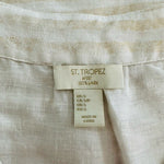 ST TROPEZ Womens Tank Top S White Gold Metallic Stripe Linen Sleeveless V Neck