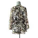 Calvin Klein Women's Peplum Tunic Blouse M Black Brown Watercolor Print EXC
