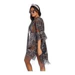Women's Gray Silver Burnout Kimono Swim Cover Up Fringe One Size Sheer VG