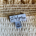 Polagram Women's Beige Smocked Tiered Midi Dress M Mock Neck 3/4 Sleeve Boho VG