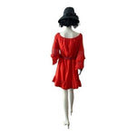 Perfectly Priscilla Red Off Shoulder Crochet Sleeve Mini Dress M/L Velvet NWT
