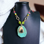 Studio S Rainbow Gemstone Beaded Necklace w/ Turquoise Pendant Adjustable 18-20