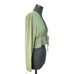 Aritzia Sunday Best Light Green Tie Front Ruffled Blouse M Sheer Long Sleeve VG