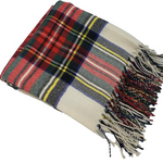 Chef L Home Kitchen Red Ivory Blue Plaid Throw Blanket 60"x50" Tassels NIB