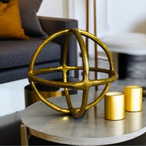 Prestbury Gold Metal Orb Decorative Sphere Sculpture 9x9 Home Accent Decor NWOT
