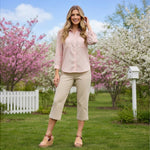Hillard Hanson Women's Cropped Straight Leg Capri Pants 10 Tan Stretch NWT