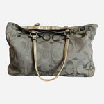 COACH Gabby Signature Tote Grey Silver Canvas Leather Shoulder Bag Good Plus