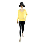 ZARA Women's Yellow V-Neck Knit Sweater Size M Long Sleeve Elastic Hem Pullover