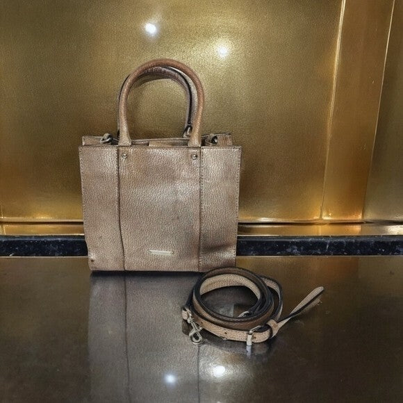 Rebecca Minkoff Metallic Gold Leather Crossbody Bag Small Shoulder Tote Bag Good