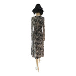 Topshop Zebra Print Midi Dress Sz 8 Beige Brown Long Sleeve Sheer Polyester EXC