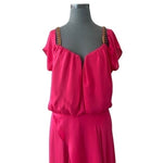 Nicole Miller Silk Cold Shoulder Maxi Dress Magenta Pink Beaded Gown Size L NWT