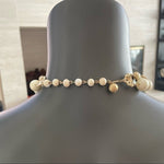 Vintage Artificial Pearl Beads Two Layer Gold Tone Necklace 15.5" Germany